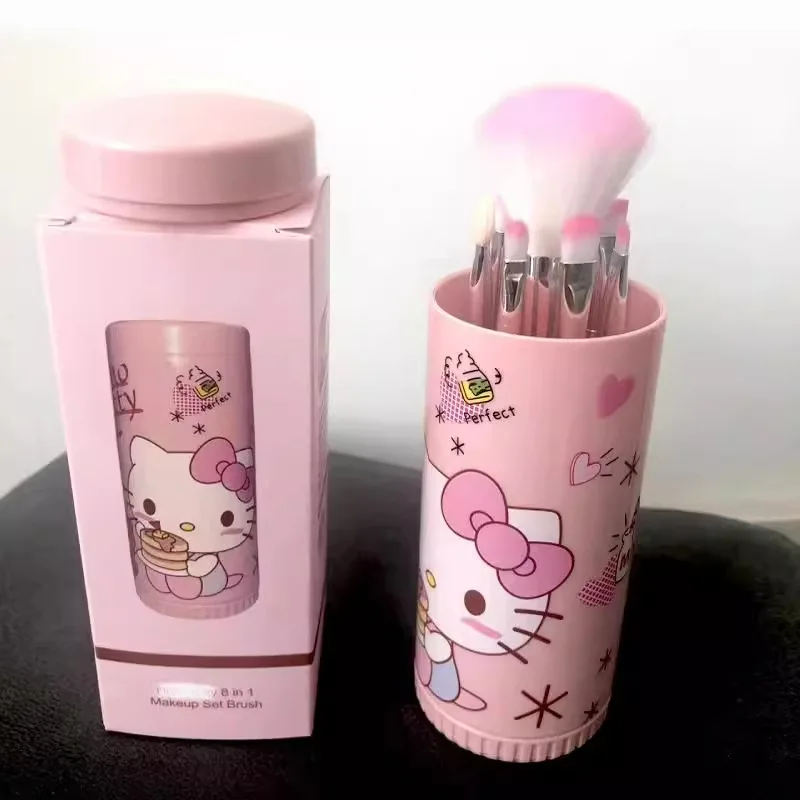 فرش مكياج كرتونية KT مكونة من 8 قطع لتخزين دلو جرلي وردي لحمل مستلزمات التجميل وأدوات فرش مجموعة كاملة