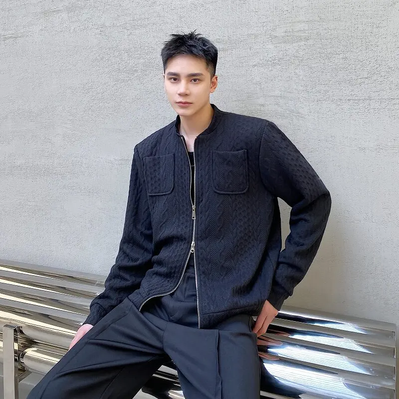 Black/White Customized Embossing Men Jackets Autumn Winter Stand Collar Long Sleeve Men's Casual Jacket Loose Comfortable Coats