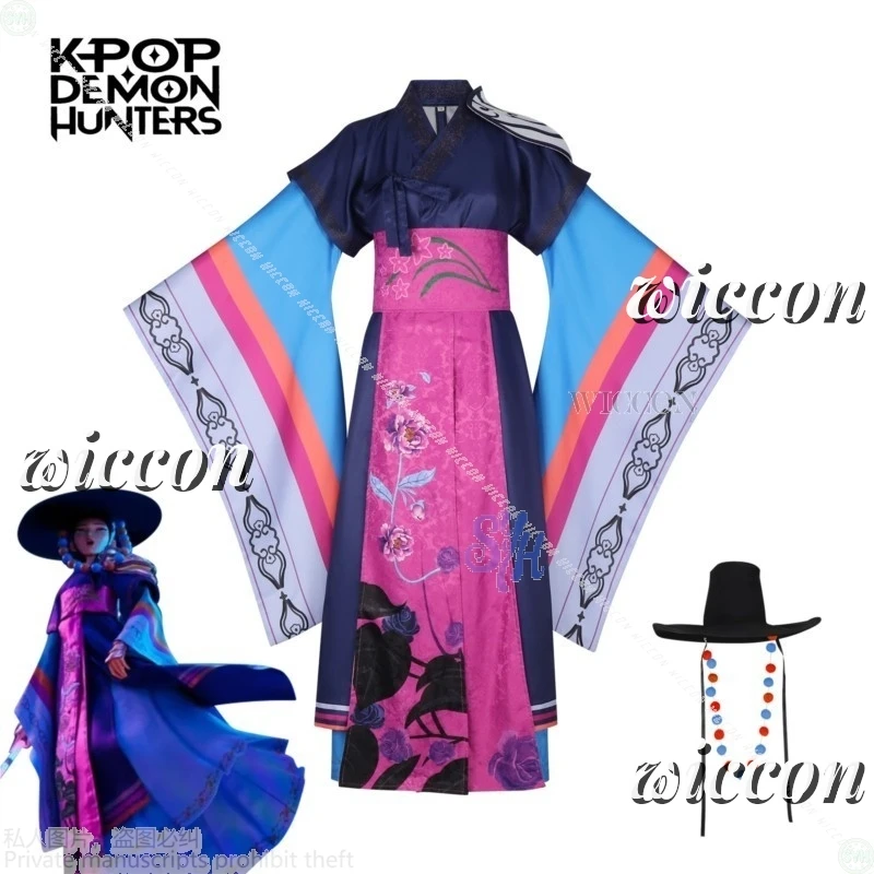 أزياء أنيمي Kpop شيطان التأثيرية Huntrix Ancestors أزياء الهانبوك الرائعة الجميلة ملابس كورية تقليدية باروكات لحفلات الهالوين