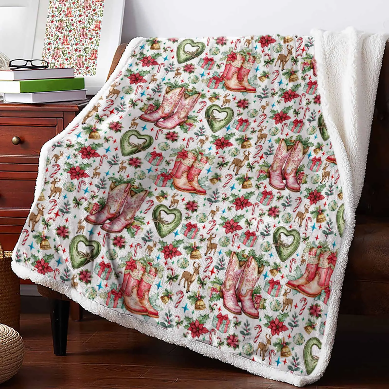 Christmas Winter Boots Plant Gift Cashmere Blanket Warm Winter Soft Throw Blankets For Beds Sofa Wool Blanket Bedspread