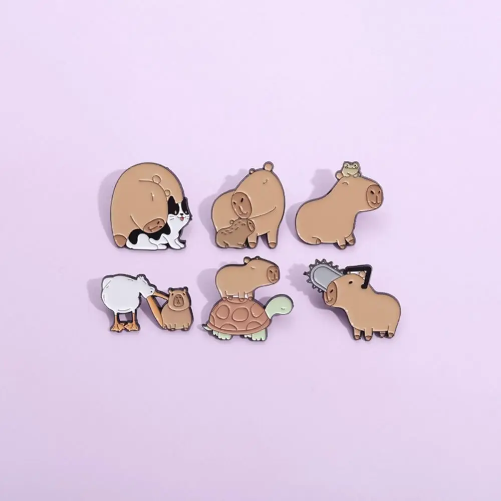 Cartoon Enamel Pins Turtle Cat Capybara Brooch Cute Pufferfish Animals Pins Lapel Badges Jewelry Gift For Kids Friends