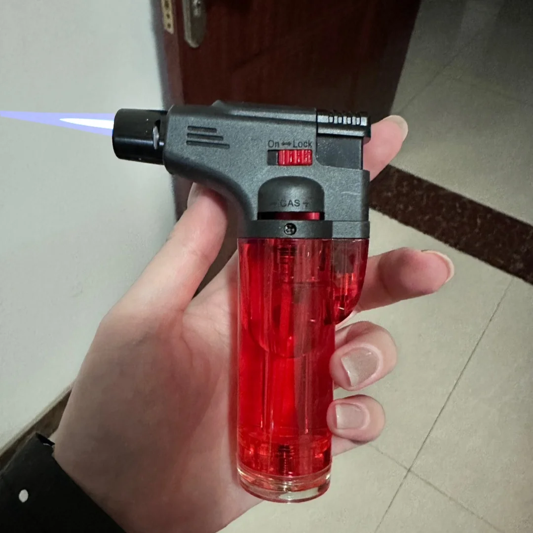 Torch Lighter, Jet Flame Lighter Refillable Gas Butane Lighter with Visible Fuel Tank, Windproof Adjustable Flame for  Kitchen