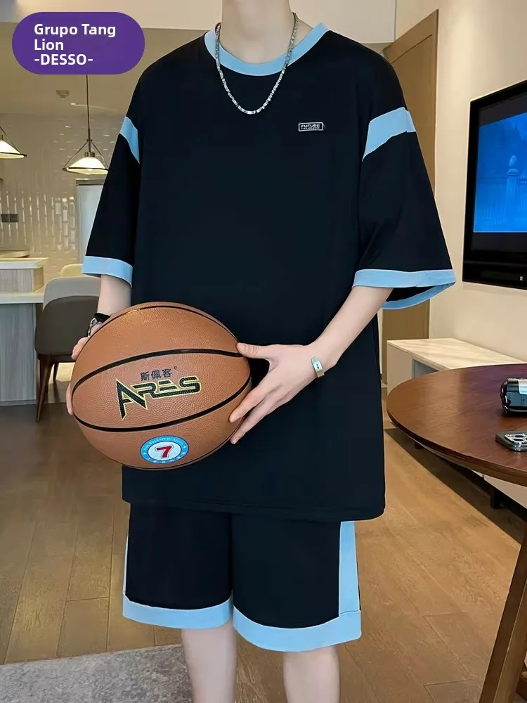 desso-men's-basketball-uniform-set-summer-casual-sports-ice-silk-short-sleeve-t-shirt-polyester-fiber-five-quarter-pants