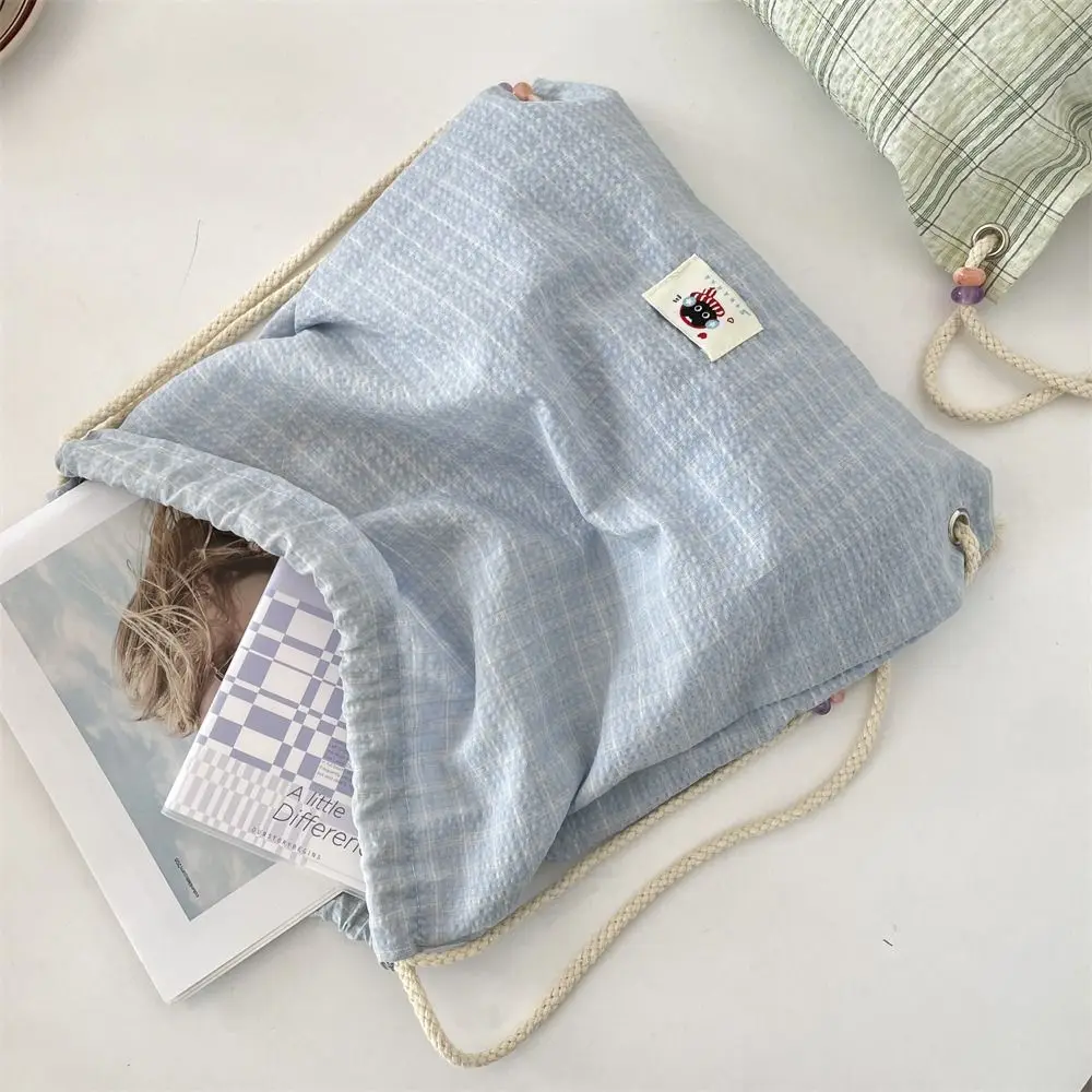 

Simple Korean Plaid Drawstring Bag Lightweight Y2k Aesthetic Plaid Backpack Casual Harajuku Student Schoolbags Hiking