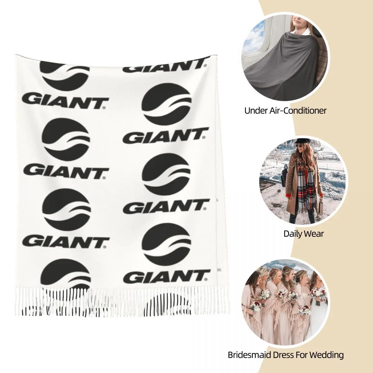 Giant Bike Scarf Tassel Scarves Women Soft Warm Shawls and Wraps Long Fall Winter Shawl Wrap