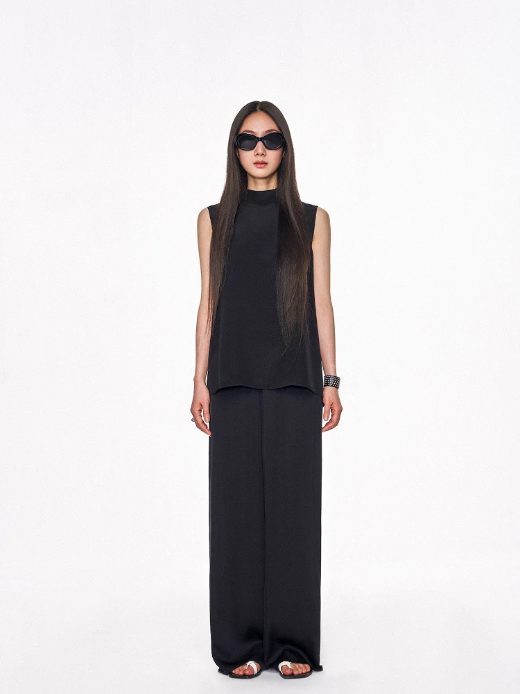 

Lin Chi Women's Wide Leg Pants Summer 2025 High Waist Drapey Straight Casual Silk Long Trousers Ele Versatile Simple