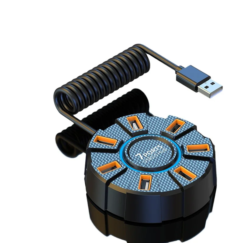 USB 2.0 허브 7 포트 멀티 분배기 어댑터 5Gbps 고속 USB 분배기 전원 어댑터 PC 노트북 용 7 포트 다중 확장기