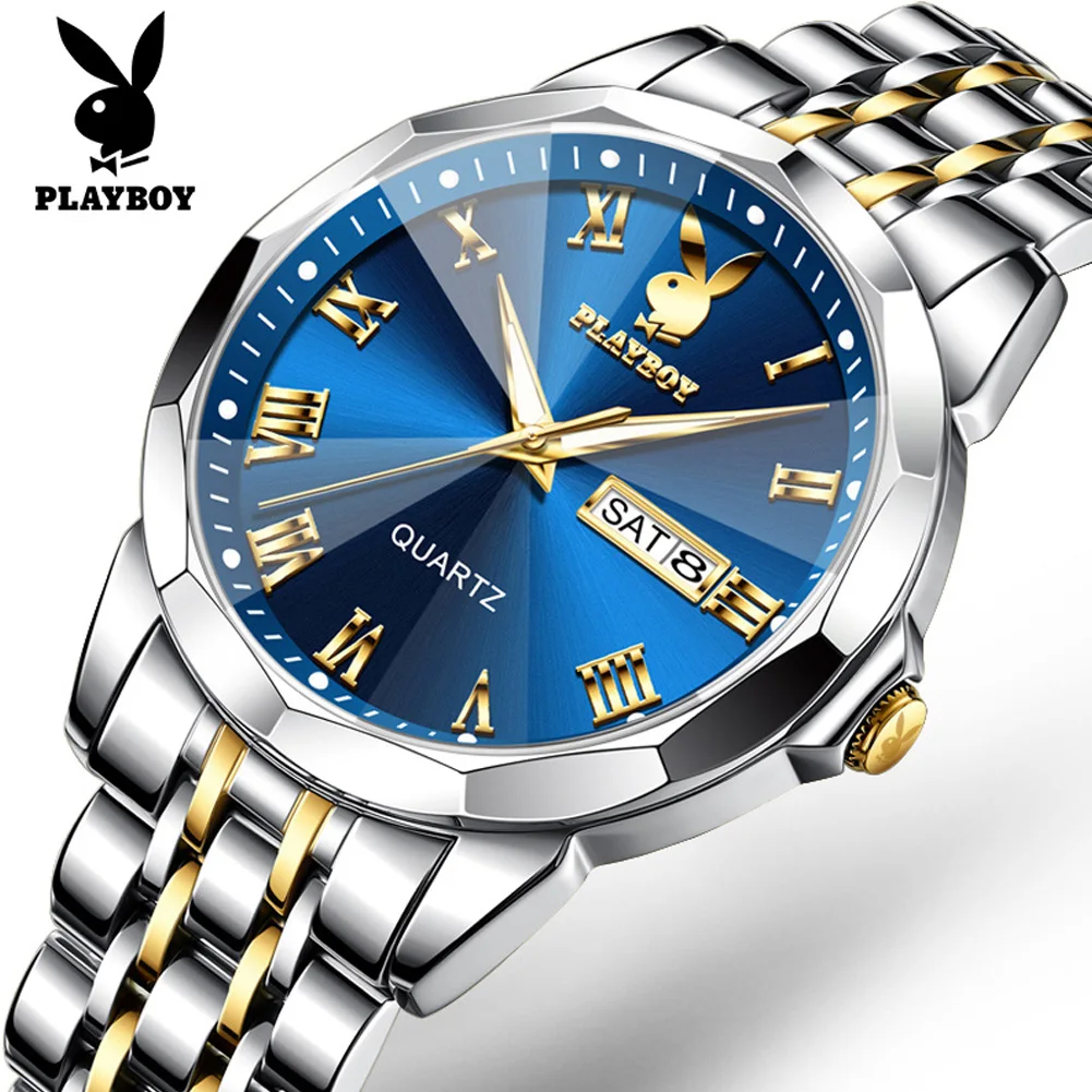 PLAYBOY Luxury Fashion Men\'s Quartz Watches Original Stainless Steel Waterproof Watches for Men Best Selling Men\'s Wrist Watches