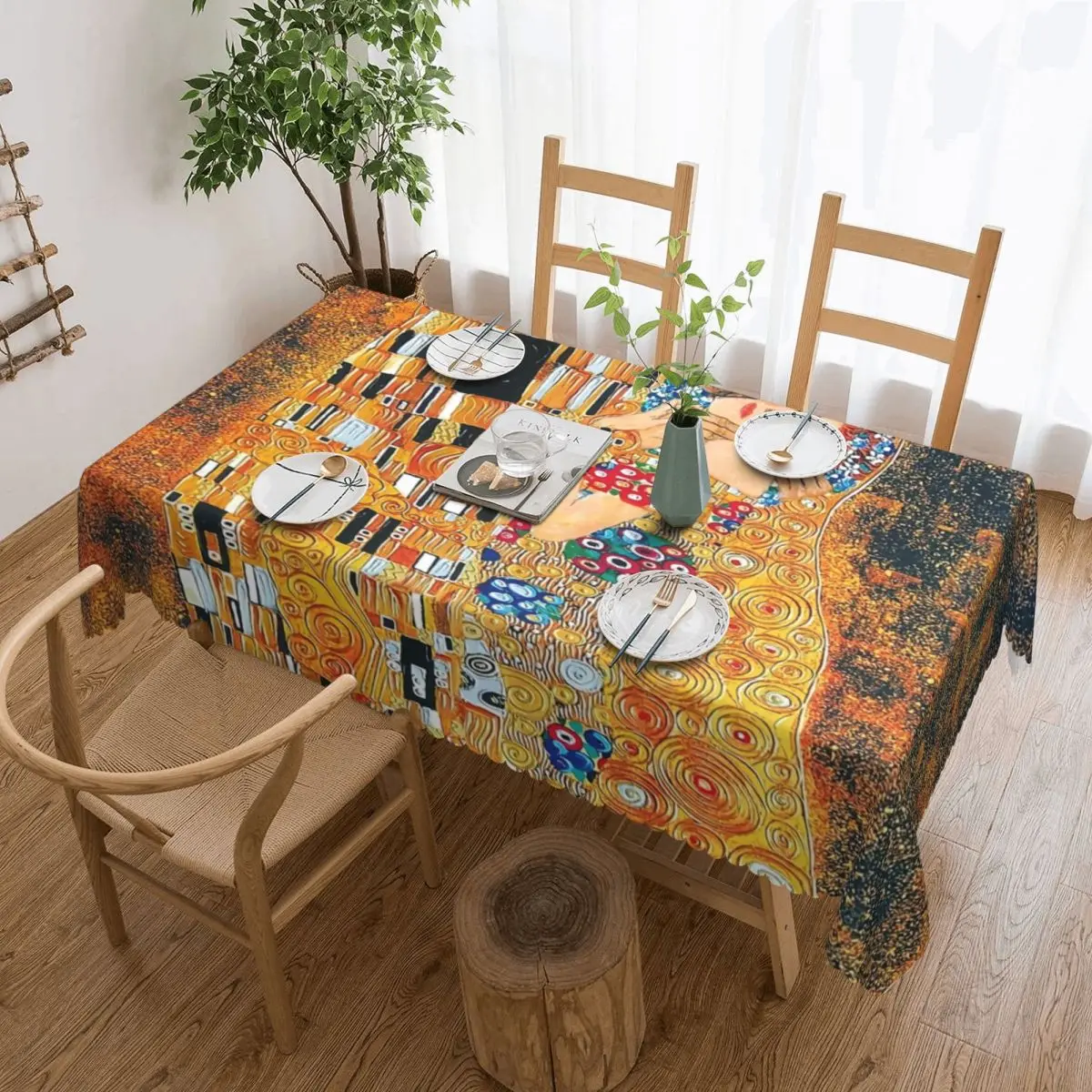 Custom Rectangular Waterproof Oil-Proof Gustav Klimt The Kiss Tablecloth 45