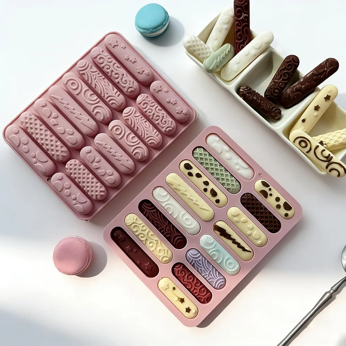 Finger Biscuit Silicone Chocolate Molds 16 Cavities Cereal Bars Baking Mould Non-stick for Candy Eclair Bread Muffin Soap Resin