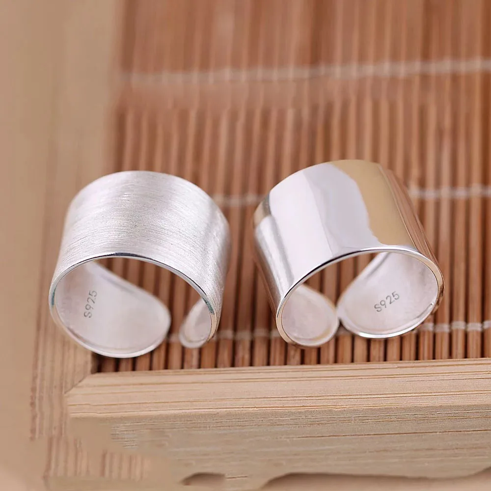 

925 Sterling Silver Rings For Women Handmade Adjustable Wide Smooth Ring Fashion Band Female Bijoux Gift