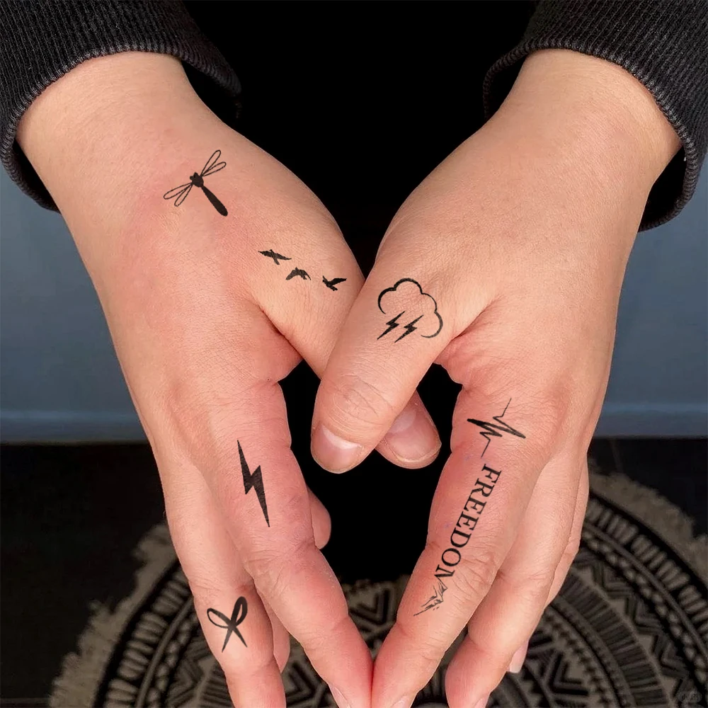 Finger Tattoo Black Cute Pattern Waterproof Temporary Sticker Star Moon Sun Planet Heart Body Art Arm Fake Tattoos For Women Men