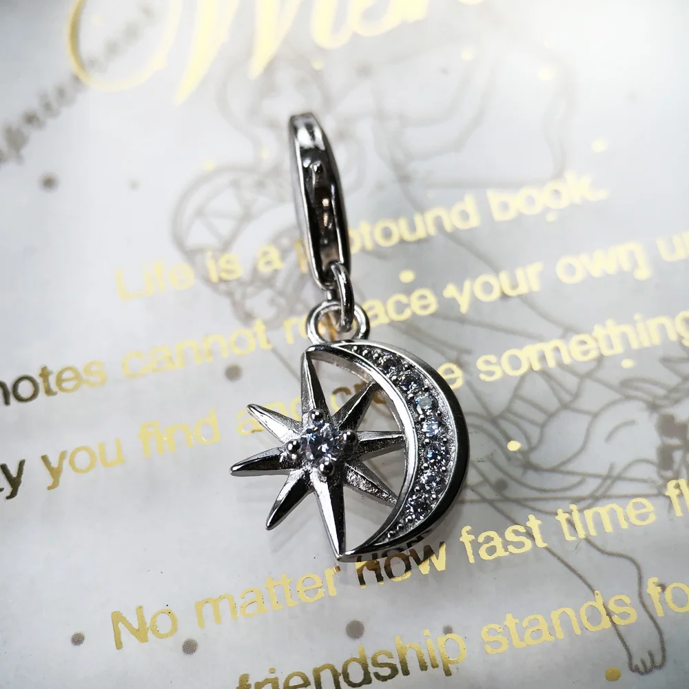 سحر قلادة نجمة وقمر جديد أوروبا نمط مجوهرات للنساء هدية عصرية في 925 الفضة الاسترليني #6