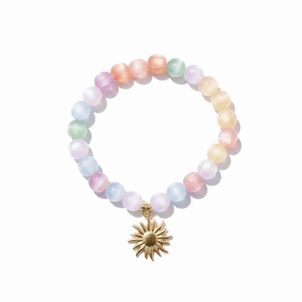 Color Changing Sun Pendant Necklace UV Reactive Pastel Colors Beaded Bracelet Set Lightweight Steel Chain Cat Eye Choker