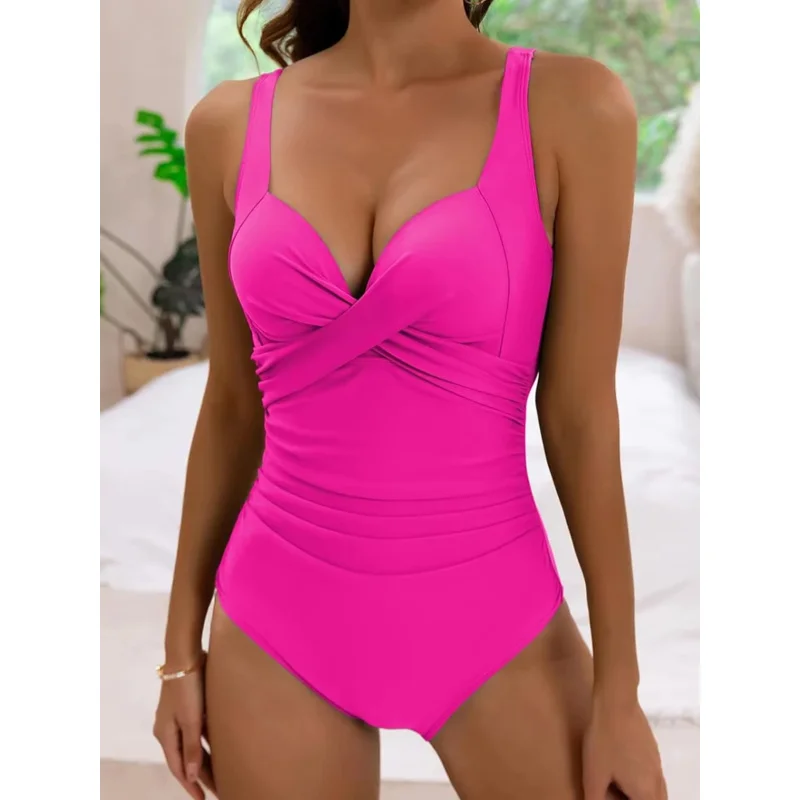 ธรรมดา Ruched ชุดว่ายน้ําผู้หญิง One Piece ชุดว่ายน้ําหญิง Beachwear Bathers ชุดว่ายน้ําว่ายน้ําชุดว่ายน้ําฤดูร้อน