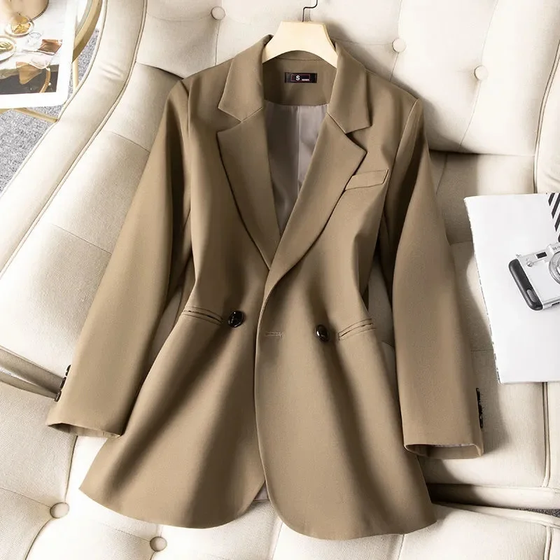 Ladies Formal Blazers 2023 New Rose Black Women Female Long Sleeve Double-Breasted Slim Business Work Wear Jacket Coat Outerwear