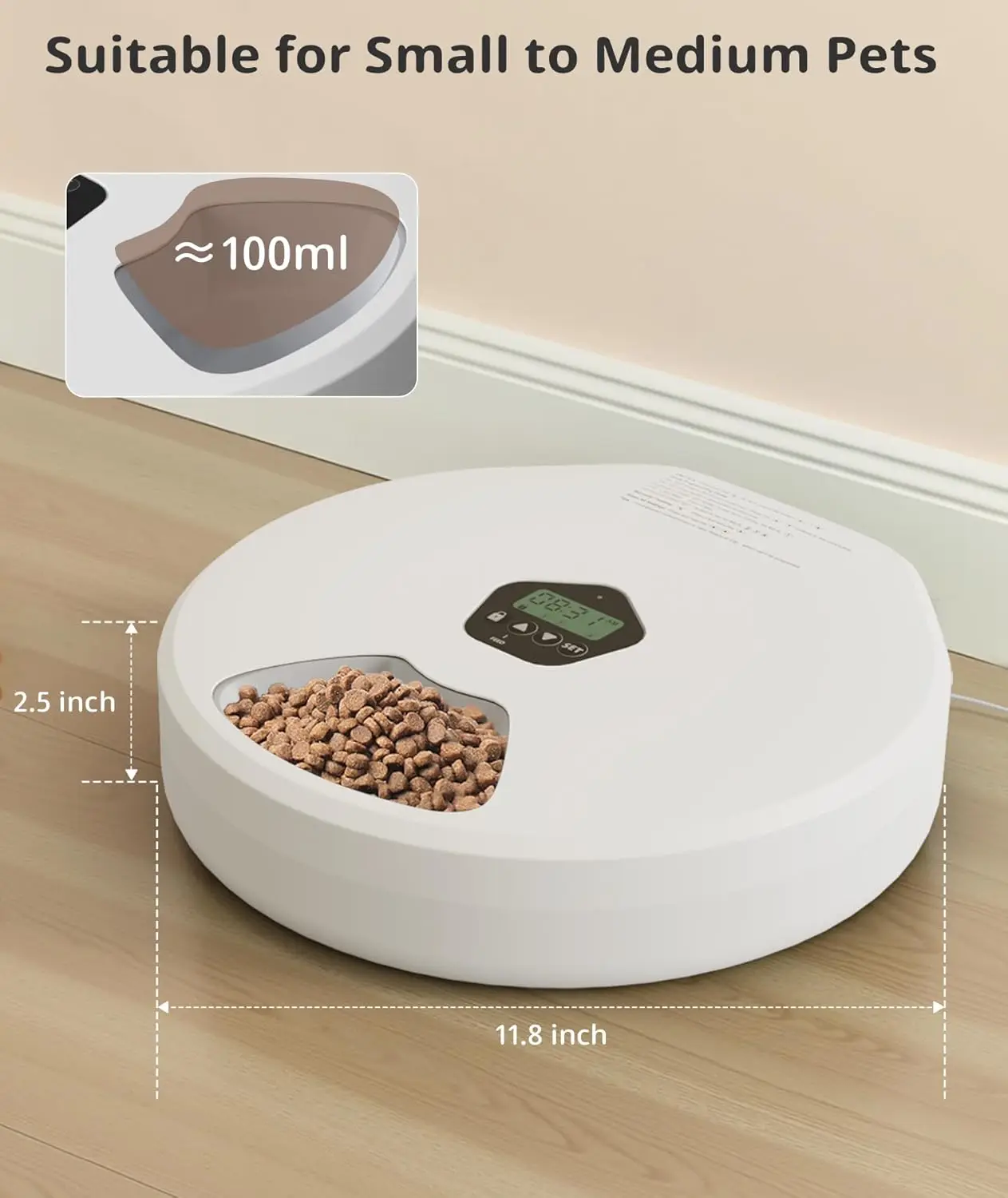 Pet Automatic Feeder 5-Meal Timer Dispenser Wet/Dry for Cat/Dog Intelligent Rechargeable Foods Container with 2 Ice Packs