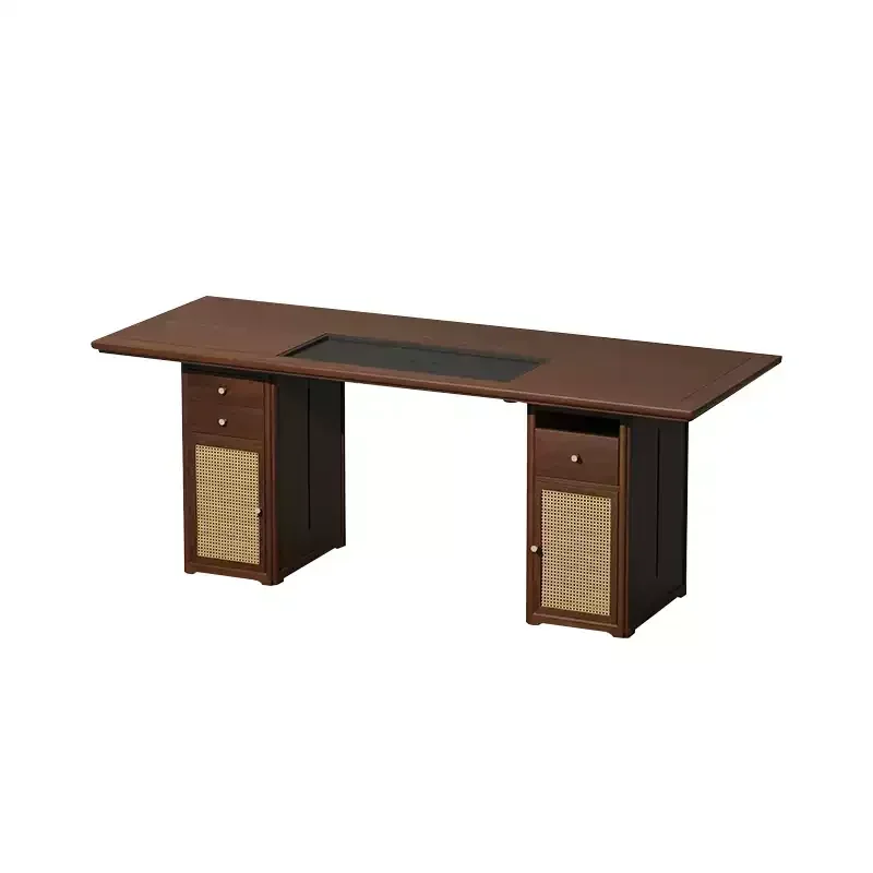 

Новый китайский чайный столик из цельного дерева и стул, комбинация офисного чайного столика из черного ореха, стол для чайной комнаты дзен