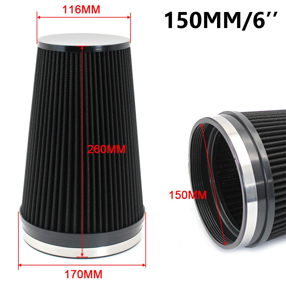 

6'' 155mm Intake Air Filter Long High Flow Racing Performance Cone Air Filter Universal Cold Intake Pipe Systems Car Accessories