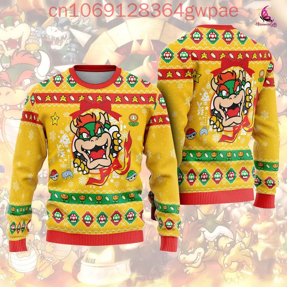 Disney Super Mario Bowser Ugly Christmas Sweater Women Men Pullover Tops Mario Bros Cartoon Anime Couple Hoodie Sweatshirt