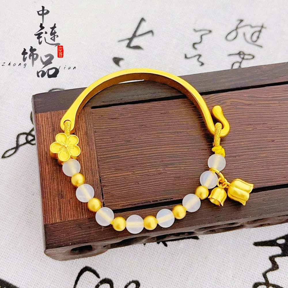 Lily of the valley half bracelet female white agate peach flower lily of the valley 9999gold
