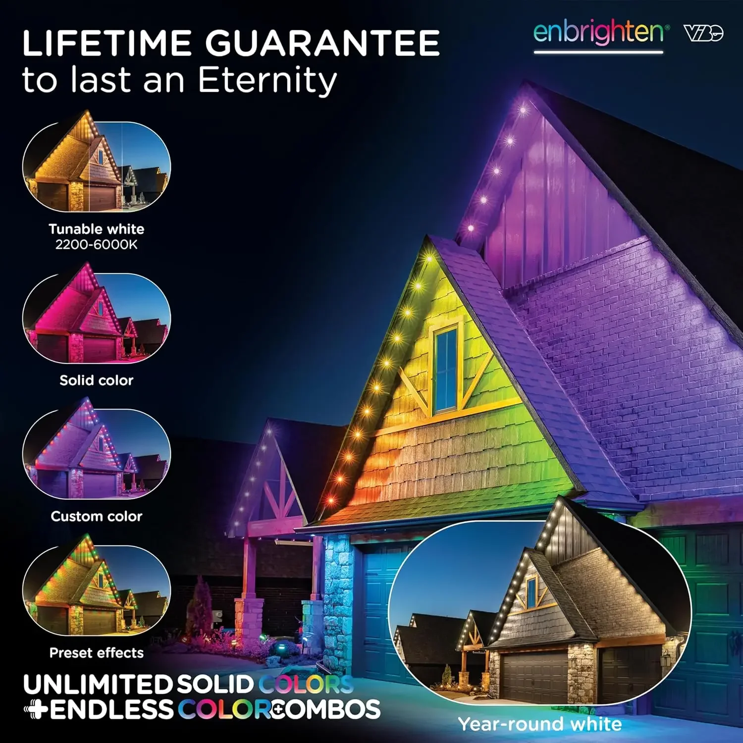 أضواء خارجية دائمة من Eternity، 100 قدم، 72 مصباح LED RGBWIC، أضواء Eave سوداء، ديكور الهالوين، أضواء عيد الميلاد، كل