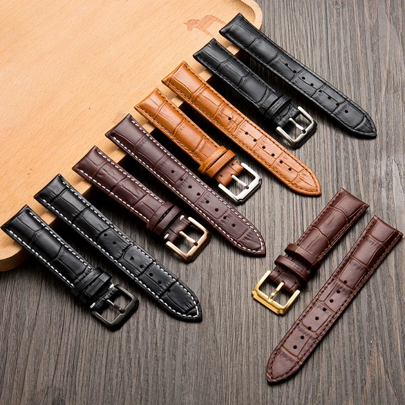 General brands Genuine Leather Watchbands 12/14/16/18/19/20/21/22/24mm Watch Band Strap High Quality Wrist Belt Bracelet + Tool