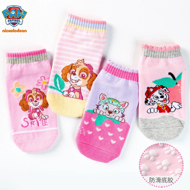 4Pairs Genuine Paw Patrol Children\'s Anti-slip Boat Socks Boys Girl Cotton Floor Sock With Rubber Grips Four Season 2-6Years