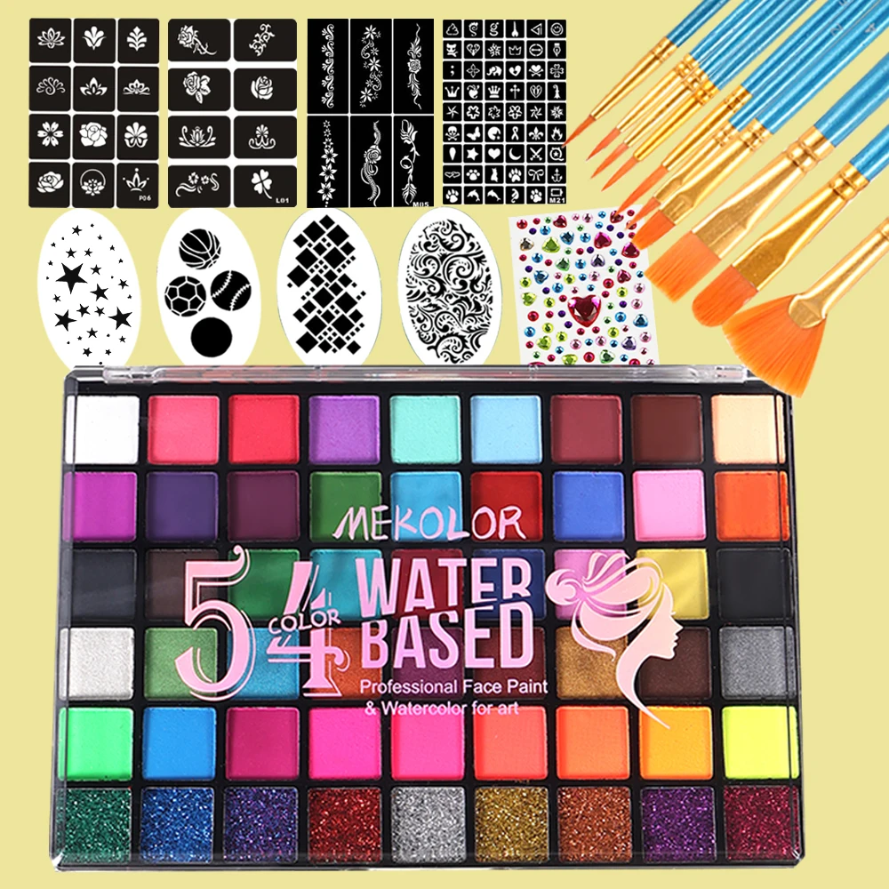 

54 Colors Professional Body Face Paint kit For Party ﻿Face Paint Kit Water Based Non Toxic Face Paint Palette Water Soluble High
