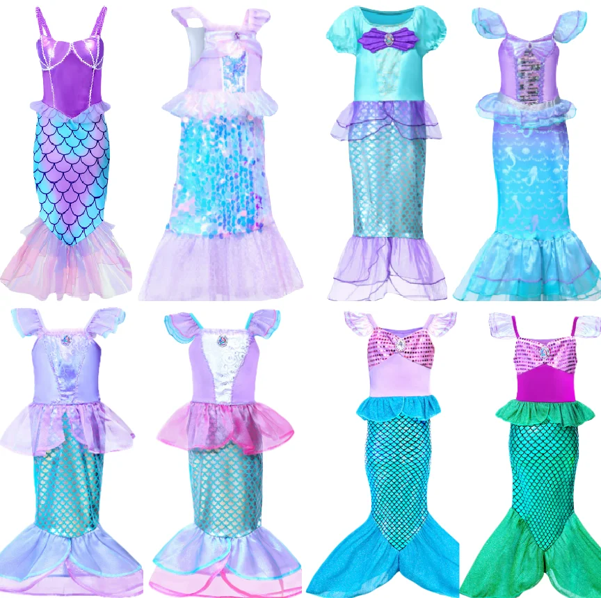 Gaun Putri Duyung Payet Baru 2025 untuk Anak-anak Gaun Pesta Fishtail Ungu Glitter untuk Anak Perempuan Usia 6-10 Tahun