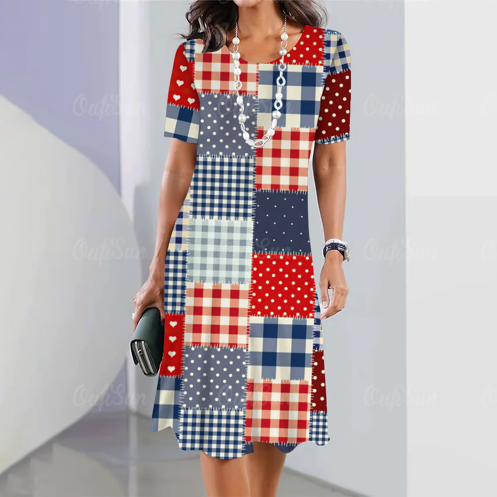 New Women's Dresses, Checkered Printed Elements, Elegant Casual Short Sleeve Dresses Y2k Fashion Plus Size Women's Dresses 2024