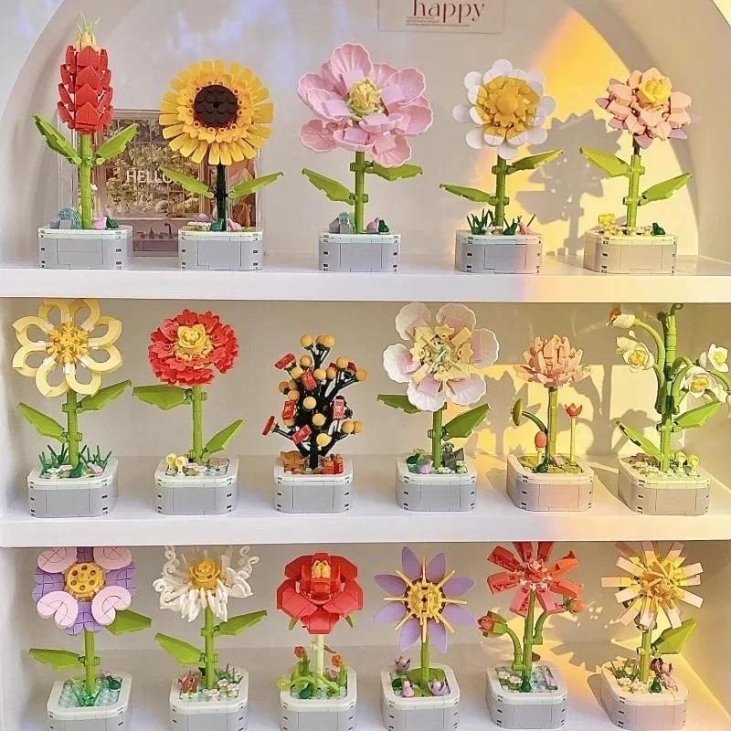 

Perpetual Bouquet Tulip Flower Building Block 3D Model Home Decoration Plant Potted Assembly Bricks Valentine Child Gifts