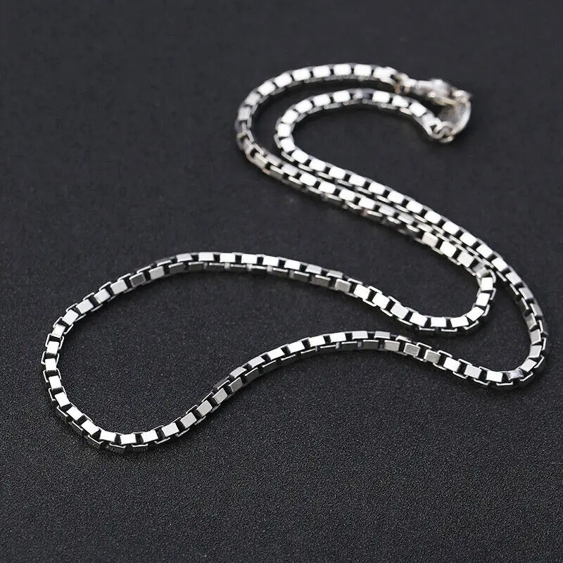 

Real 925 Sterling Silver 4mm Box Link Chain Vajra Clasp Necklace 17.7" - 27.5"