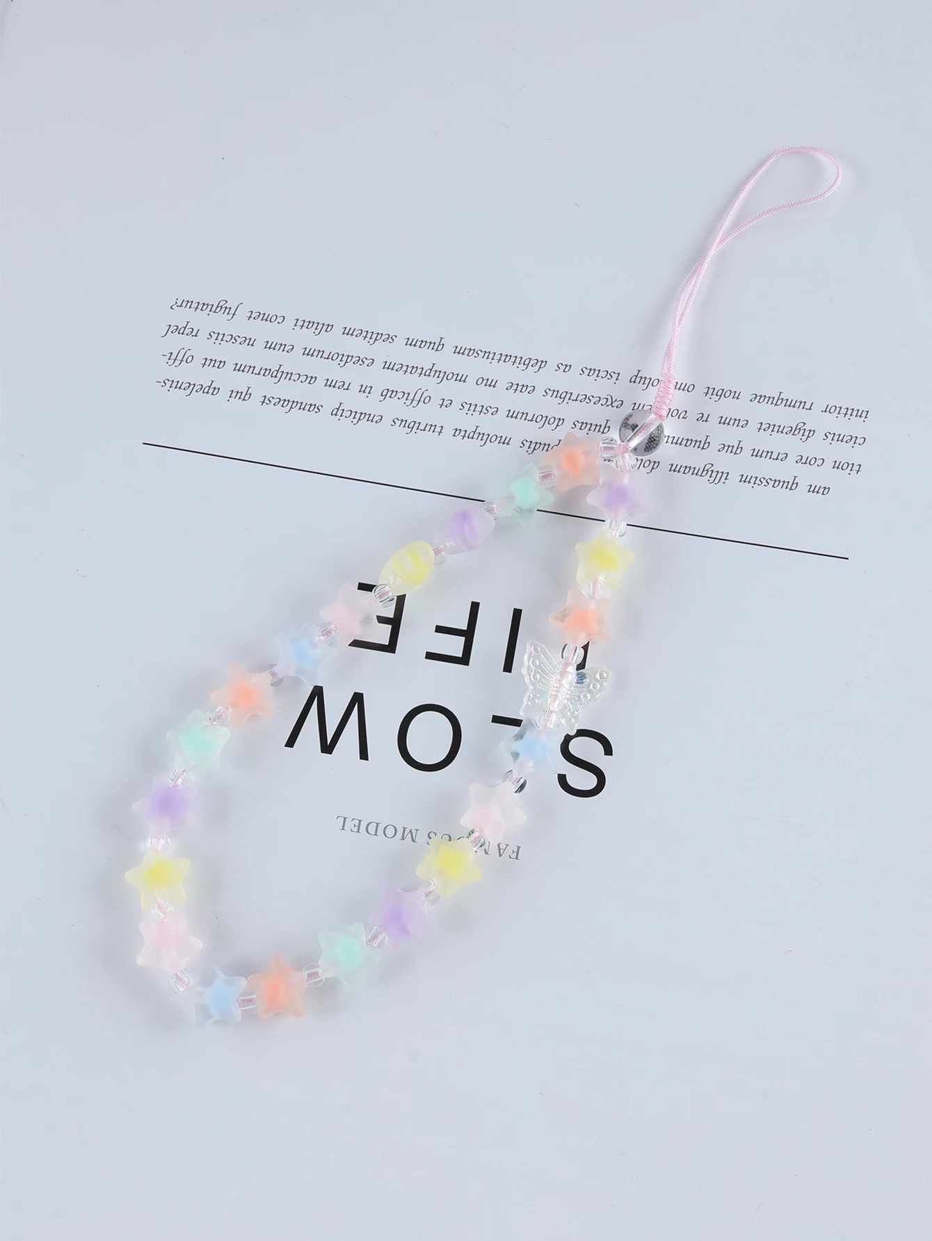 

2025 New candy-colored star butterfly chain diy beaded cute and sweet mobile phone chain keychain backpack lanyard women's gift