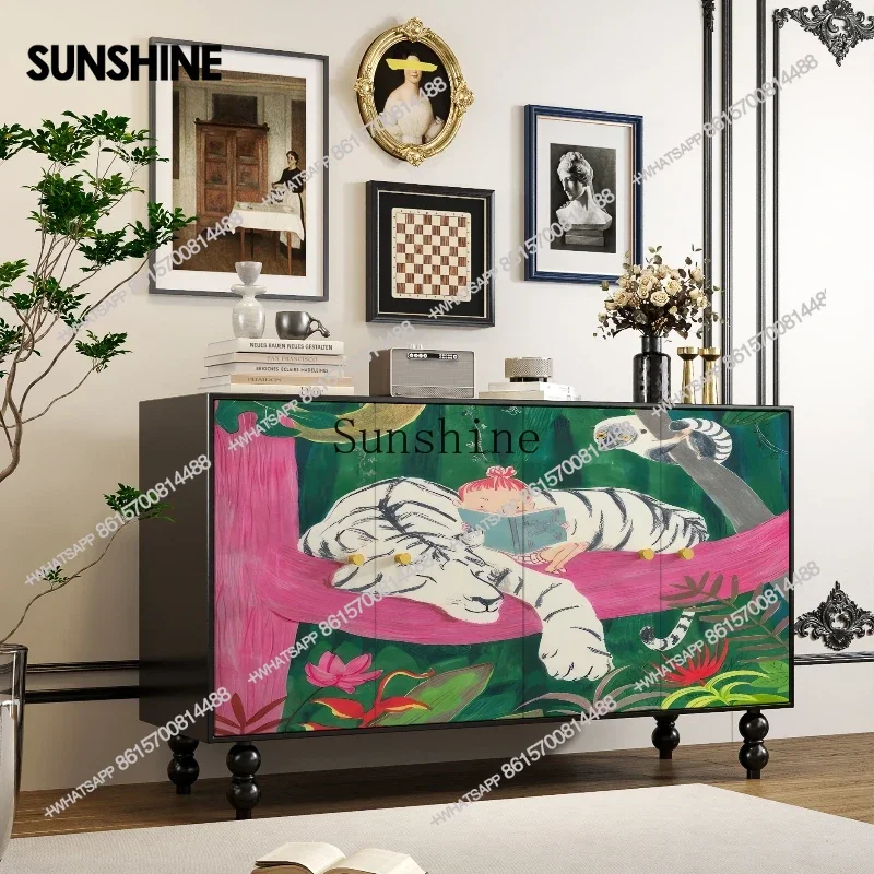 French medieval custom multi-functional storage shoe cabinet living room solid wood dining side cabinet