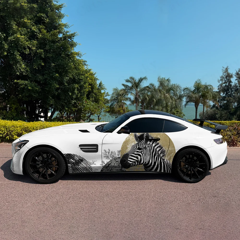 

Zebra Roundabout Grassland Car Vinyl Wraps Decal Self-adhesive PVC Sticker Suitable for Trucks SUV Decor Auto Accessories Gift
