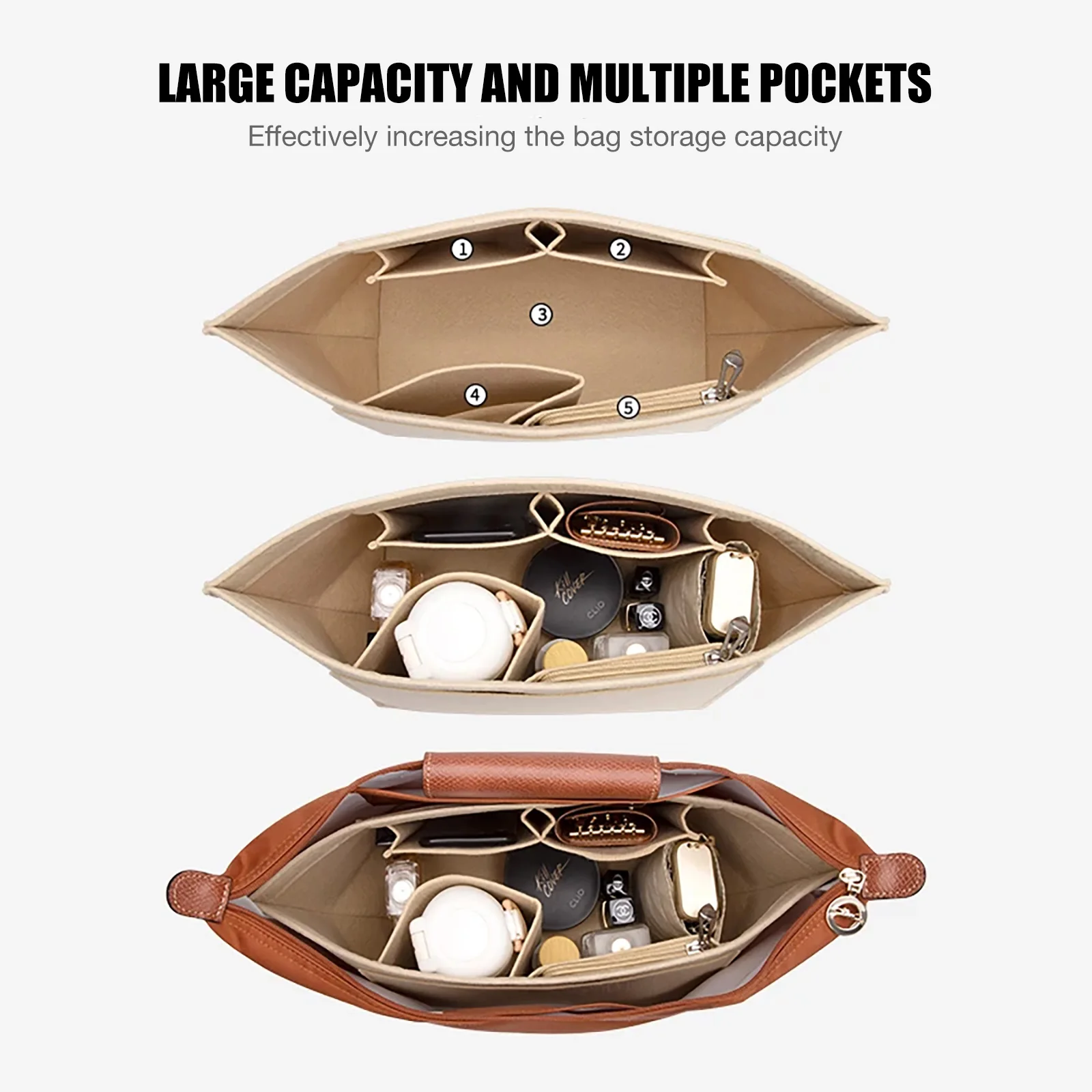 Make Up Organizer Felt Insert Bag for Women Handbag Travel Inner Purse Portable Cosmetic Bags Fit Various Brand Bags