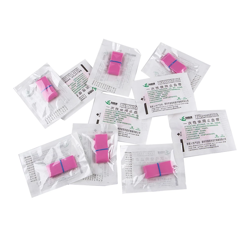 Torniquete descartável para kit de primeiros socorros, 10 tiras, pré-cortado, rosa, cinto elástico, médico, produto de borracha