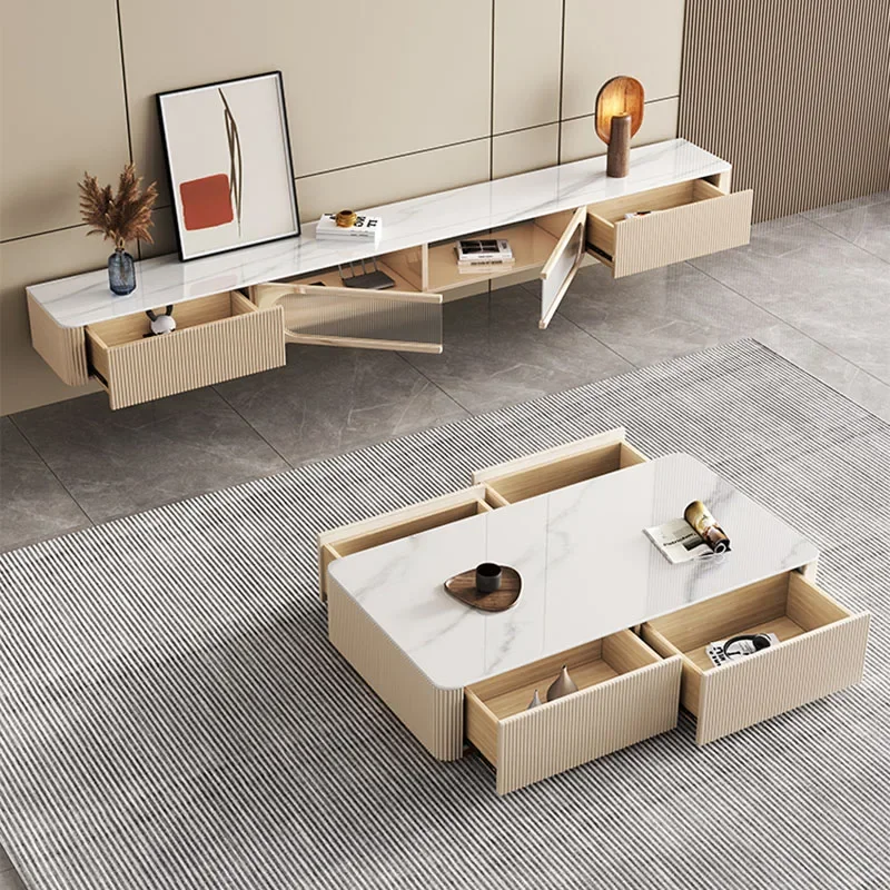 التلفزيون الأبيض حامل تلفاز غرفة المعيشة طاولات القهوة خزانة جانبية تلفزيون الدعامات الأساسية Lowboard Meuble Tv Suspendu Sofaset الأثاث