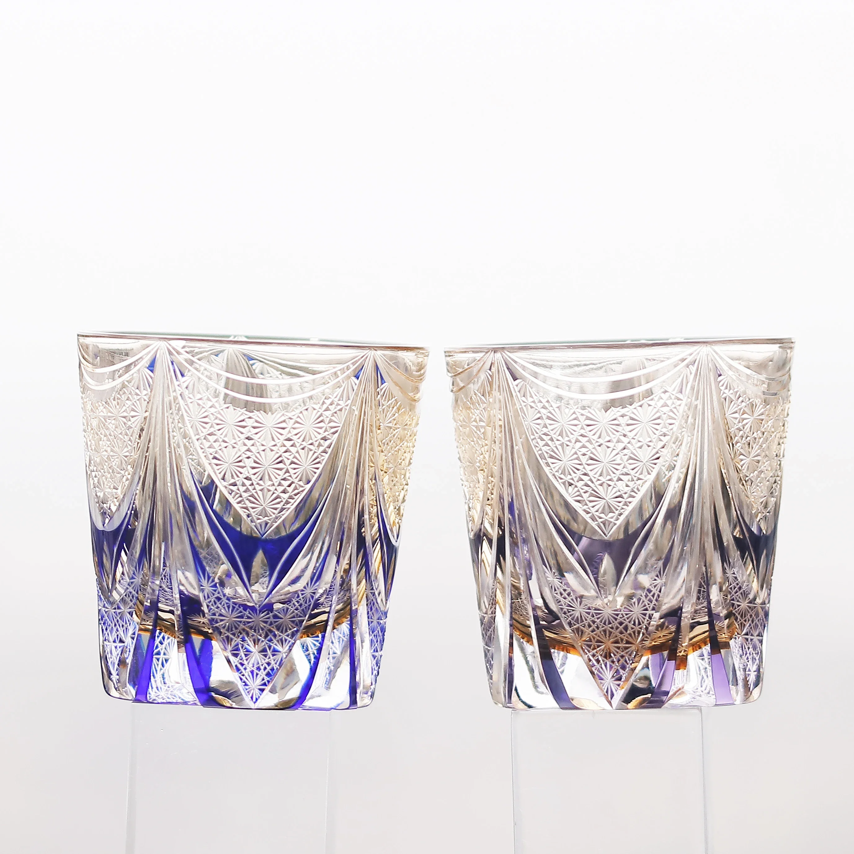 Japanese Edo Kiriko  Rock Glass Two-tone Hand Cut Crystal Whiskey Tumbler Premium Bar Drinkware Gift