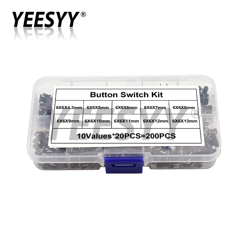 10 models 6*6 Tact Switch Tactile Push Button Switch Kit Height 4.3MM 5MM-13MM DIP 4Pin Micro 6X6 Key Switch For Arduino