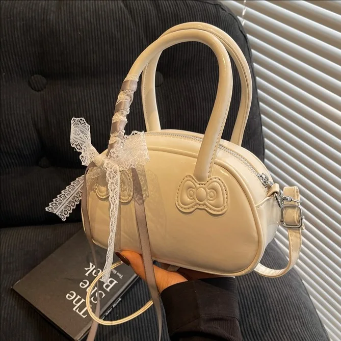

Women's Bag Korean Version Stylish Portable Pillow Bag Women's Superior Sense Simple Lace Sweet Shoulder Crossbody Cute Bow Bag