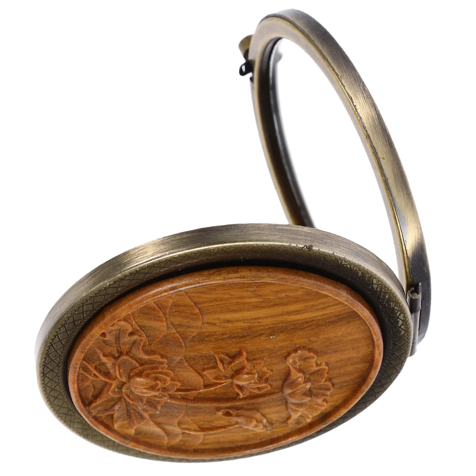

Lotus Double-sided Vintage Wood Round Clamshell Portable Mini Compact Travel Vanity Pocket Size Makeup Mirror Suitable Birthday