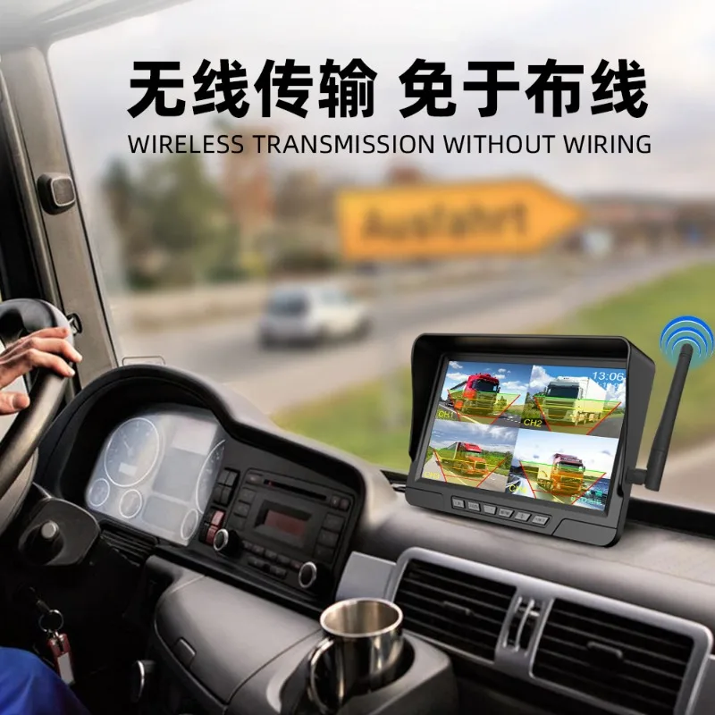 7 Inch Solar Wireless Truck Dash Cam Magnetic Mount Wiring-free HD Vehicle Rear View Monitor