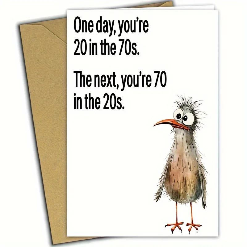 1PC Funny 70th Birthday Card Dad Brother Birthday Cards Funny Getting Older Bird Birthday Card Greeting Card With Envelope