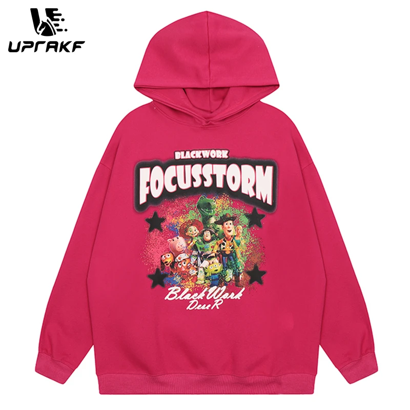 

UPRAKF Toy Story Cartoon Graphic Printing Cute Style Hoodie High Street Streetwear Loose Oversize Cotton Drop Shoulder Fashion