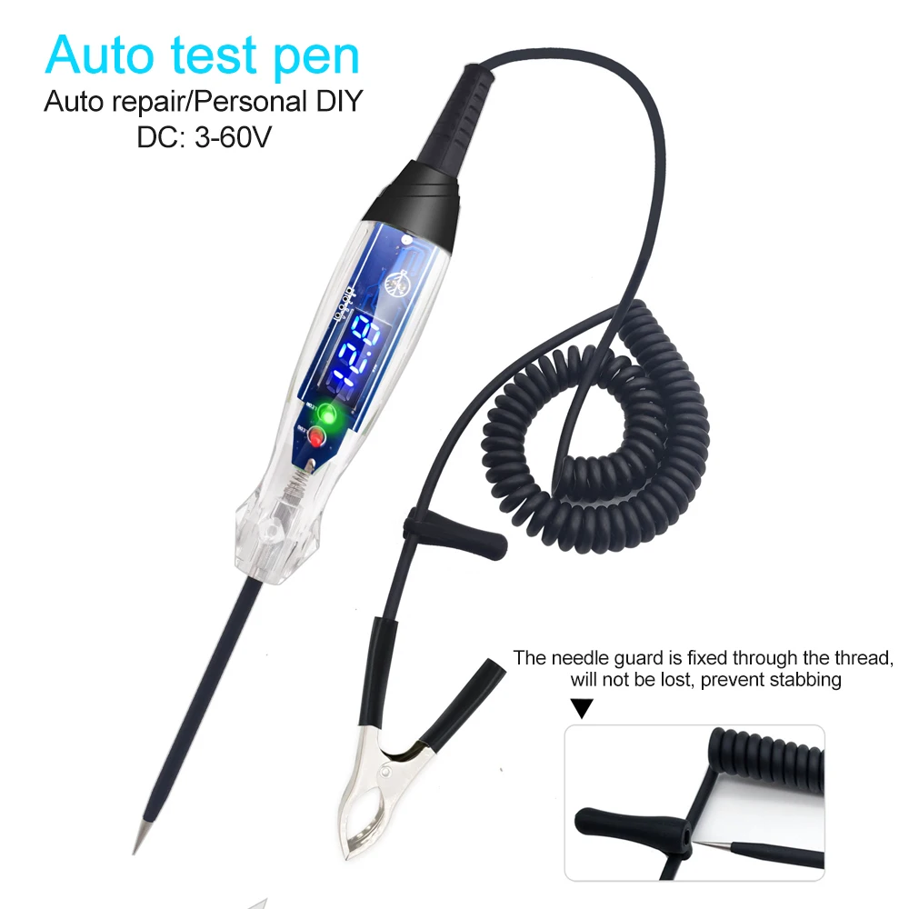 NS-836 Auto Buzzer Test Light 3-60V DC Digital LED Circuit Tester Auto Bidirectional Voltage Tester with Extended Spring Wire