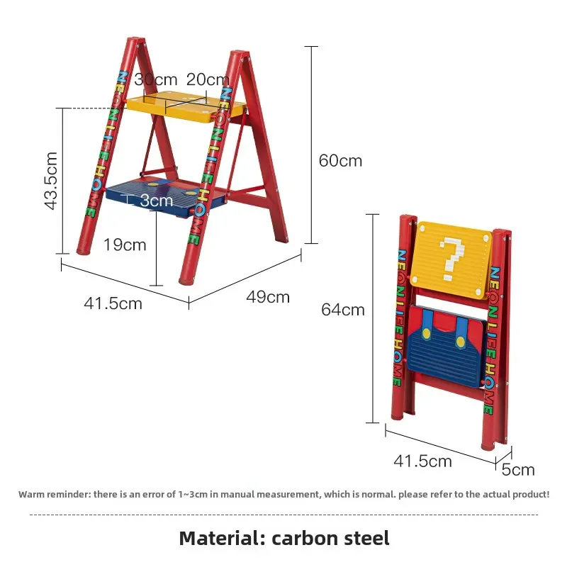 Escada dobrável de aço carbono criativa extensível escada de três passos engrossado antiderrapante fezes de dois passos estável estilo ins