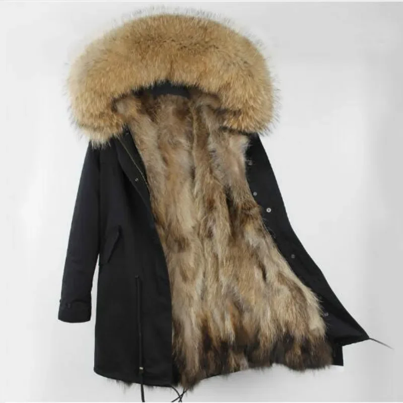 

fashion winter new Natural raccoon fur liner long section big raccoon fur collar casual jacket women