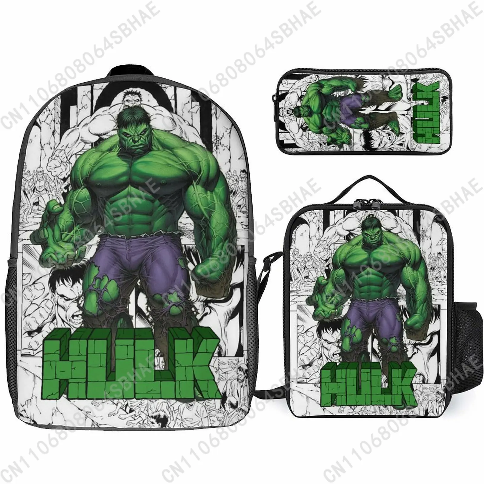 

Marvel The Incredible Hulk School Backpack For Teen Middle High School Students 3Pcs Bookbag Lunch Tote Bag Pencil Pouch Cosplay